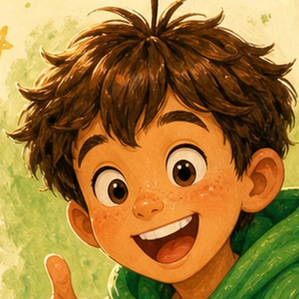 Brody, a boy in a green hoodie with messy brown hair, giving a thumbs up